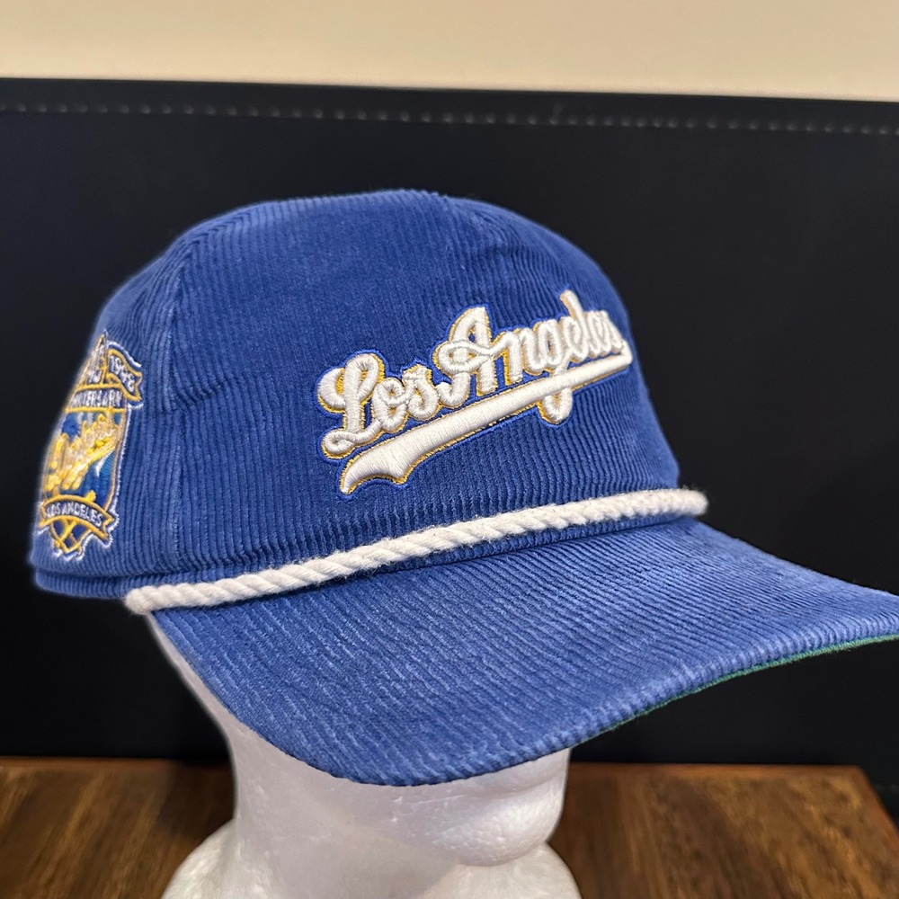 New Era LA Dodgers Corduroy Rope Snapback Hat 40th Anniversary Patch Blue